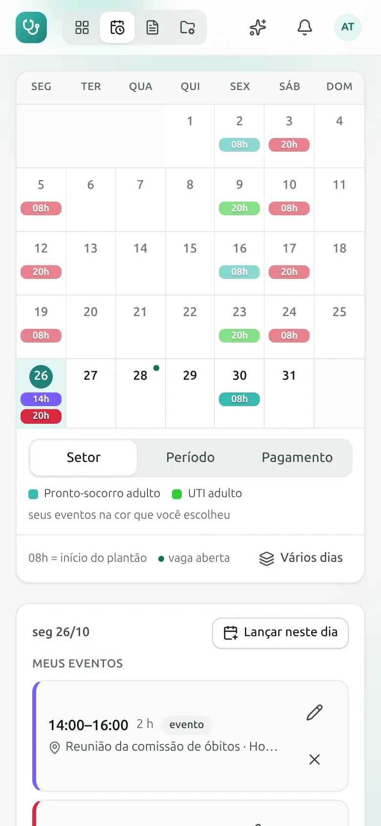 Minha agenda no celular, com os plantões do mês